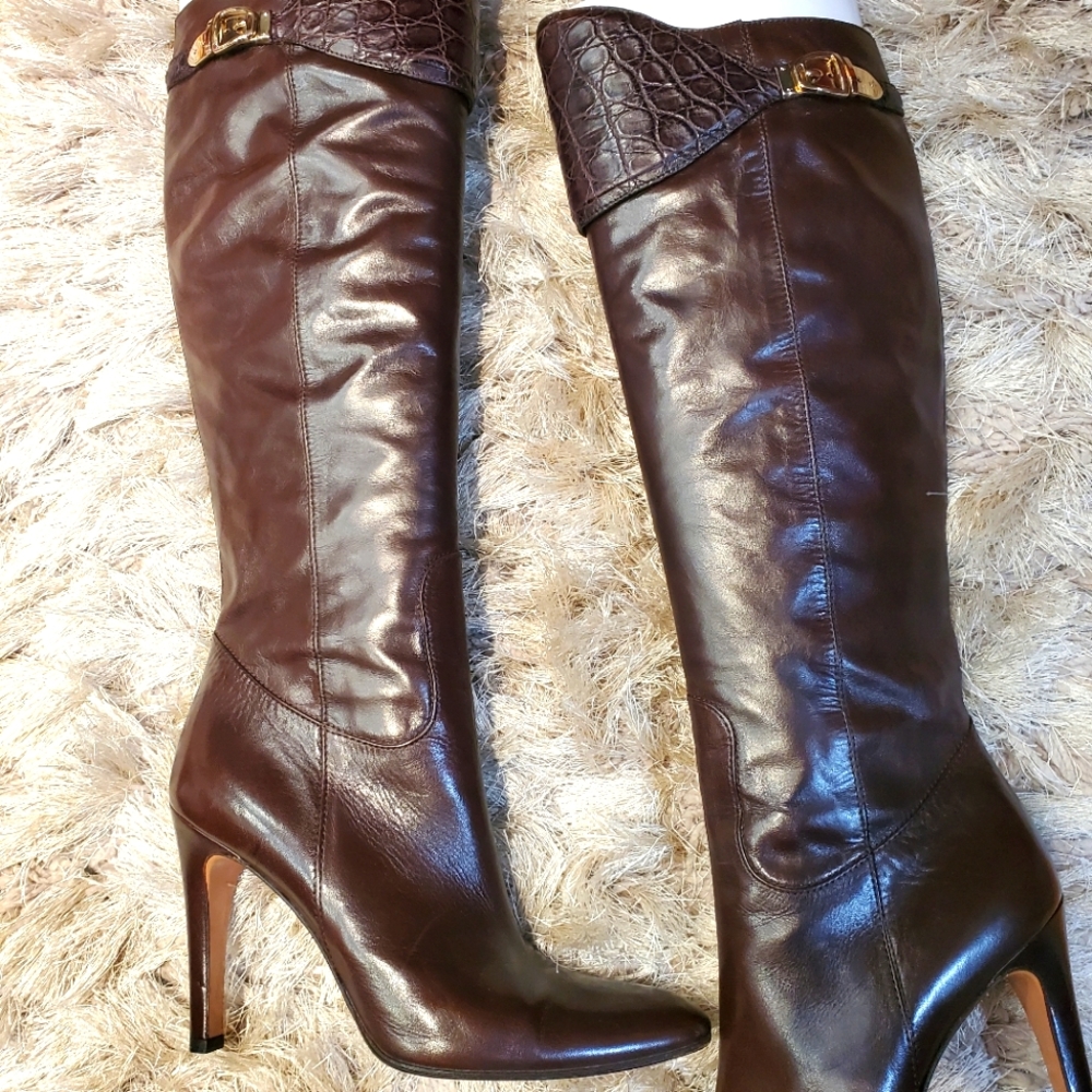 Gucci Leather Boots with Gold Accents